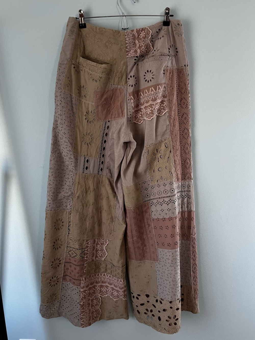 Free People’s Patchwork wide-leg boho pants, Sweet & Salty, Size 8 - Picture 3 of 11